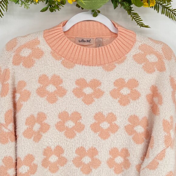 Floral Print Cropped Sweater Womens Size Small Peach Mint - Picture 6 of 10